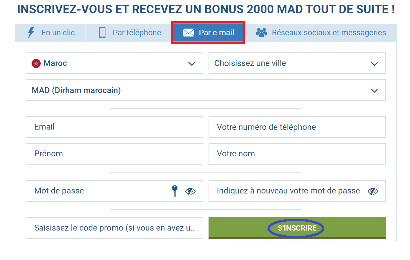 1xBet s’inscrire par e-mail